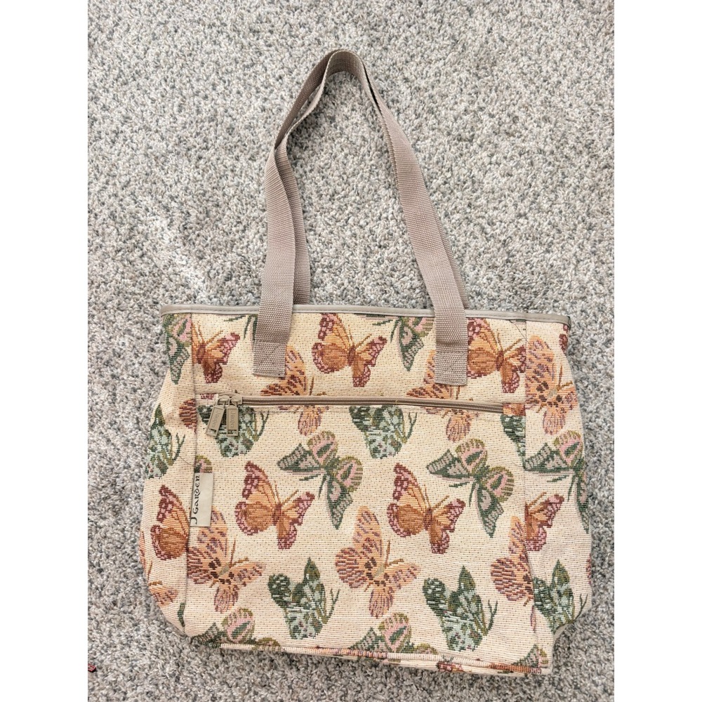 Vintage 90s Butterfly Tapestry Canvas Tote Bag J Garden Large